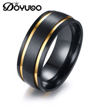 DOYUBO европейский стиль черные 316L кольца из нержавеющей стали для мужчин золотые стороны модные кольца для свадьбы и вечеринки кольца ювелирные изделия DA069 2024 - купить недорого