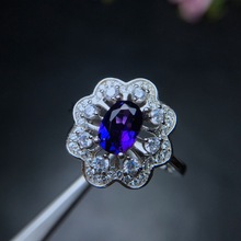 Женское кольцо с цветком MeiBaPJ, натуральный аметистовый драгоченный камень, из серебра 925 пробы 2024 - купить недорого