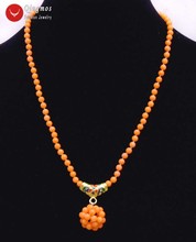 Женское Ожерелье из натурального коралла Qingmos, ожерелье с подвеской-шариком 4-5 мм, колье из оранжевого круглого коралла ручной работы, ювелирные изделия Nec6211 2024 - купить недорого