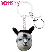 Bonsny Statement Acrylic Novelty Alpaca Key Chains Keychains Holders African Wild Animal Jewelry Gift For Women Girls Bag Charms 2024 - buy cheap