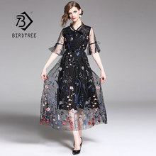 2019 New Summer Women's Mesh Embroidery Flower Dress Lace Up Bow Patchwork Short Hollow O Neck High Waist Vestido Sales D94903Z 2024 - buy cheap