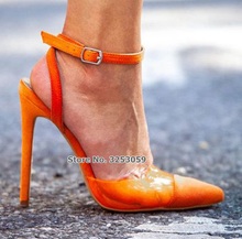 ALMUDENA Women Orange Suede Clear PVC Patchwork Dress Pumps Slingback Pointed Toe Wedding Shoes Stiletto Heels Banquet Pumps 2024 - buy cheap