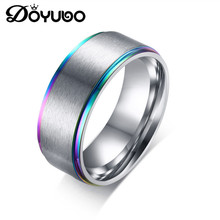 Doyubo simples design prata cor anéis de aço inoxidável masculino com lados coloridos moda masculino punk festa anéis jóias da068 2024 - compre barato