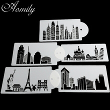 Aomily 5 pçs/set Edifícios MoldCoffee Cappuccino Template Stencils Bolo Cookies Mousse Cozimento Sugarcraft Ferramentas de Decoração Do Bolo 2024 - compre barato