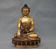 8" Elaborate Chinese Tibetan buddhism Brass sakyamuni Buddha Sit apothecar Amitabha statue sculpture 2024 - buy cheap