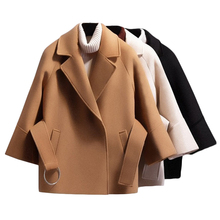 New Women Short Wool Coat Belt Jacket Autumn Winter Women's Woolen Blends Coats Outer clothing High quality Casual Outwear F613 2024 - buy cheap