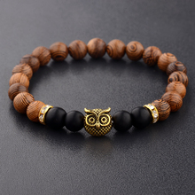 Wood Beads Bracelets Gold&Silver Color Owl &Black Beads Bracelet Women Retro Prayer Jewelry Yoga Dropshipping 2024 - buy cheap