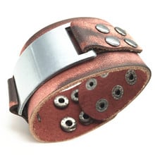 New Arrival Punk Wide Vintage Alloy Charm Cuff Genuine Leather Bracelets & Bangles Men Jewelry Accessories 2024 - buy cheap