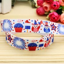7/8'' Free shipping 4th of july owl printed grosgrain ribbon hairbow headwear party decoration diy wholesale OEM 22mm P5422 2024 - buy cheap