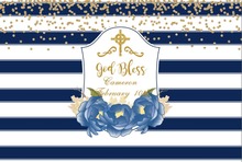 custom first communion blue and white striped gold polka dot background  High quality Computer print party photo backdrop 2024 - buy cheap