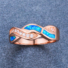 Fashion Blue Opal Rose Gold Color Cross Ring Cute Small White Zircon Wedding Ring Vintage Promise Engagement Rings For Women 2024 - buy cheap