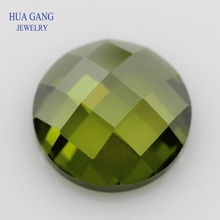 Peridot Cubic Zirconia Stone Round Shape Flat Bottom Checkerboard Cut Loose CZ Stone Synthetic Gems For Jewelry 8mm 2024 - buy cheap