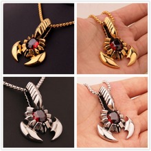 High Quality Stainless Steel Cool Men's Red Stone Silver Color&Gold Scorpions Pendant Necklace Biker Jewelry Free Box Chain 24" 2024 - buy cheap