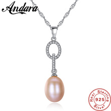 925 Sterling Silver Natural Pearl Necklaces & Pendants With Paved Micro AAA Cubic Zircon Women Jewelry 2024 - buy cheap