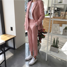 Женский двубортный костюм, пиджак с высокой талией, брюки из 9 предметов в Корейском стиле, комплект из двух предметов 2024 - купить недорого