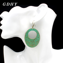 GDHY-pendiente rústico de óvalo hueco para mujer, aretes de gota con grabado de vid y Flor de bronce para mujer, abalorio bohemio Vintage, regalos de joyería para oreja 2024 - compra barato