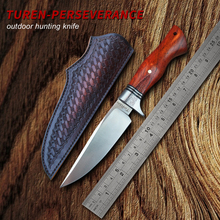 Turen-faca de caça aço 440c, faca com lâmina fixa, com bainha de couro, alça de madeira, uso externo, ferramentas de sobrevivência para acampamento 2024 - compre barato