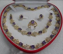 Hot sale Mother's gift purple Crystal 18KGP Earring Bracelet Necklace Ring(No box 2024 - buy cheap