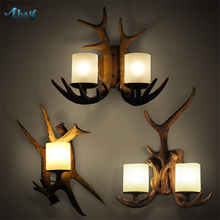 American Country Sconce Antlers Wall Lamps for Living Room Bedroom Rural Restaurant Retro Bedside Resin Glass Wooden Wall Lights 2024 - buy cheap