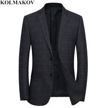 Kolmakey blazer masculino, jaquetas cinza escuro, roupa para negócios formal, alta qualidade, vestidos masculinos, 3xl 2024 - compre barato