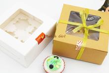 20 uds/lote-16*16*7,5 cm papel de kraft blanco 4 Uds cajas de cupcake DIY caja de regalo para fiestas refrigerio de galletas caja de dulces para hornear cajas de embalaje 2024 - compra barato