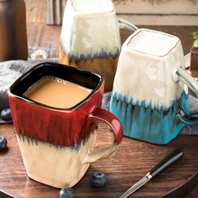 Creative Retro square mug Ceramic coffee Cups and tea Mug Milk Coffee Mugs Friends Gifts Student Breakfast Cup mug with spoon 2024 - buy cheap