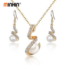 MINHIN Women Fashion Necklace Earrings Jewelry Set Gold Silver Color Pendant Simulated Pearl Wedding Sets Dubai Jewelry Sets 2024 - buy cheap