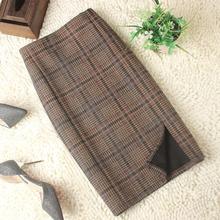 plus size 5XL Woolen Plaid Pencil Skirt 2021 High Waist Lattice Retro women Fashion  package hip skirt 2024 - buy cheap