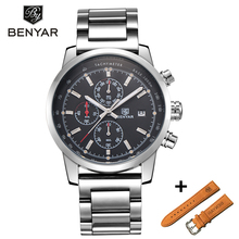 Benyar-reloj deportivo de lujo para hombre, cronógrafo de cuarzo y cuero, militar, resistente al agua 2024 - compra barato