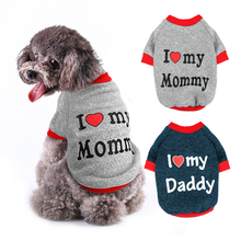 Одежда для маленьких собак Милая одежда для щенков и кошек хлопковая футболка одежда для чихуахуа, мопса, жилет весенне-осенний костюм для домашних животных «Я люблю папу», «мама» 2024 - купить недорого