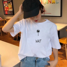 Женская свободная футболка с круглым вырезом, коротким рукавом и буквенным принтом в стиле Харадзюку, 100% хлопок, лето 2019 2024 - купить недорого