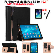 Funda de lujo para Huawei MediaPad T5 10 AGS2-W09/L09/L03/W19, cubierta de tableta de cuero PU, soporte de mano, carcasa + película + bolígrafo, 10,1 pulgadas 2024 - compra barato