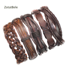 Wholesale 5Pcs/ot Brown Handmade Woven Men Leather Bracelets Women Vintage 2019 Bangle Male Jewelry Accessories X9 2024 - buy cheap