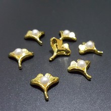 new 50pcs alloy Ginkgo biloba with pearls nail art charms gold Japanese nail jewelry decoration nail metal flower parts 2024 - buy cheap