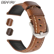 Beafiry pulseira de relógio de couro genuíno, 20mm 22mm 24mm, correias de relógio com modelo de litchi, marrom escuro, marrom claro para homens e mulheres 2024 - compre barato