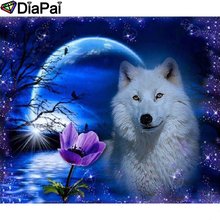 DIAPAI Алмазная картина 5D DIY 100% полностью квадратная/круглая дрель "Волк Цветок Луна" Алмазная вышивка крестиком 3D декор A24492 2024 - купить недорого