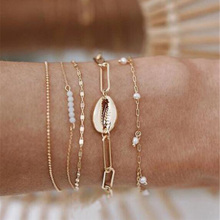 5PCS Women Bracelets Set Multilayer Metal Shell Beads Gold Chains Boho Bracelet Femme Antique Beach Anklet Jewelry Accessories 2024 - buy cheap