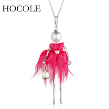 HOCOLE 2018 French Girl Doll Necklaces Pendants White Pink Dress Handmade Long Necklaces For Women Fashion Jewelry Accessories 2024 - buy cheap