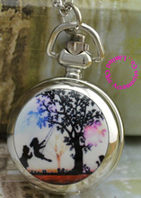 girl silver children swing tree sketch drawing women fashion pocket watch necklace hour clock wholesale price good antibrittle 2024 - buy cheap