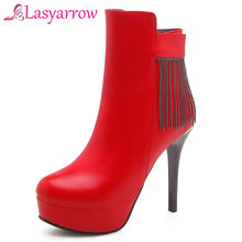 Lasyarrow 2018 Big Sizes 32-42 Party Booties Woman Fashion High Heels Women's Shoes Sexy Tassel Chains Winter Ankle Boots female 2024 - buy cheap