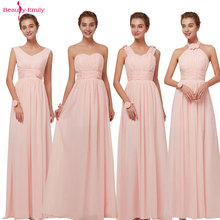Beauty Emily 2021 Elegant Bridesmaid Dresses Chiffon Long Women Pink A-Line Sleeveless Wedding Party Gowns For Wedding Guests 2024 - buy cheap