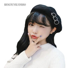 2019 Winter Hats New  Berets Iron Rings Beret Cap 17th-Century Black Woolen Painter Cap 2024 - buy cheap