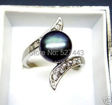 Wholesale free shipping >>Black Akoya Cultured pearl Bead ring size 7 8 9 2024 - buy cheap