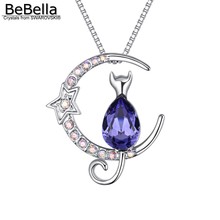 BeBella-collar con colgante de gato en el cristal de Luna para mujer y niña, joyería Swarovski, regalo de cumpleaños y Navidad 2024 - compra barato