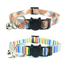 XPangle Quick Release Dog Cat Collar with Bell Breakaway Safety Buckle Flower Rainbow Stripes Collars for Cats Puppies Pet 2PCS 2024 - buy cheap