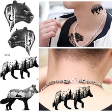 Tatuaje temporal de bosque de moda para hombres pegatinas de tatuaje de lobo pequeño negro para mujeres Lobo Cheetah transferencia de agua tatuajes falsos para el cuello del brazo del cuerpo 2024 - compra barato