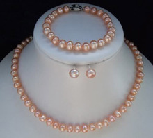 Wholesale price 16new ^^^^ Natural Pearls 7-8mm Pink Akoya Pearl Necklace Bracelet Earring Jewelry Sets 2024 - buy cheap