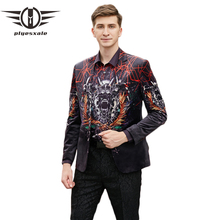 Plyesxale-Chaqueta de terciopelo para hombre, Blazer ajustado para fiesta, boda, Festival, a la última moda, Q438, 2018 2024 - compra barato