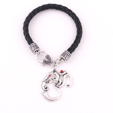 Novo Design OM Amuleto Religioso Hindu Ganesh Pingente Elefante India Pulseira de Couro 2024 - compre barato