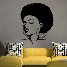 Pegatinas de pared de gran tamaño para dormitorio, murales para el hogar, papel tapiz de vinilo, calcomanías de belleza, pendientes grandes, chica Afro, TA329 2024 - compra barato